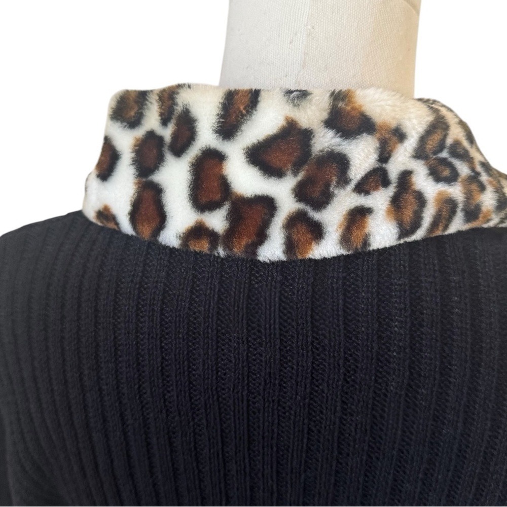 Giorgio Di Sant Angelo ✘ Leopard Print Collar Ramie Ribbed Zip Cardigan Sweater - Picture 7 of 8